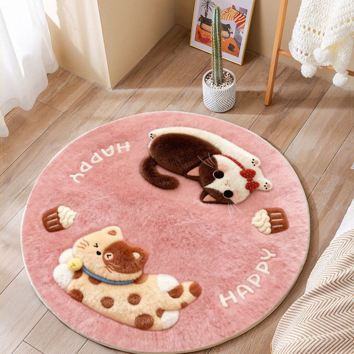 Cute Cat-Themed Plush Round Mat
