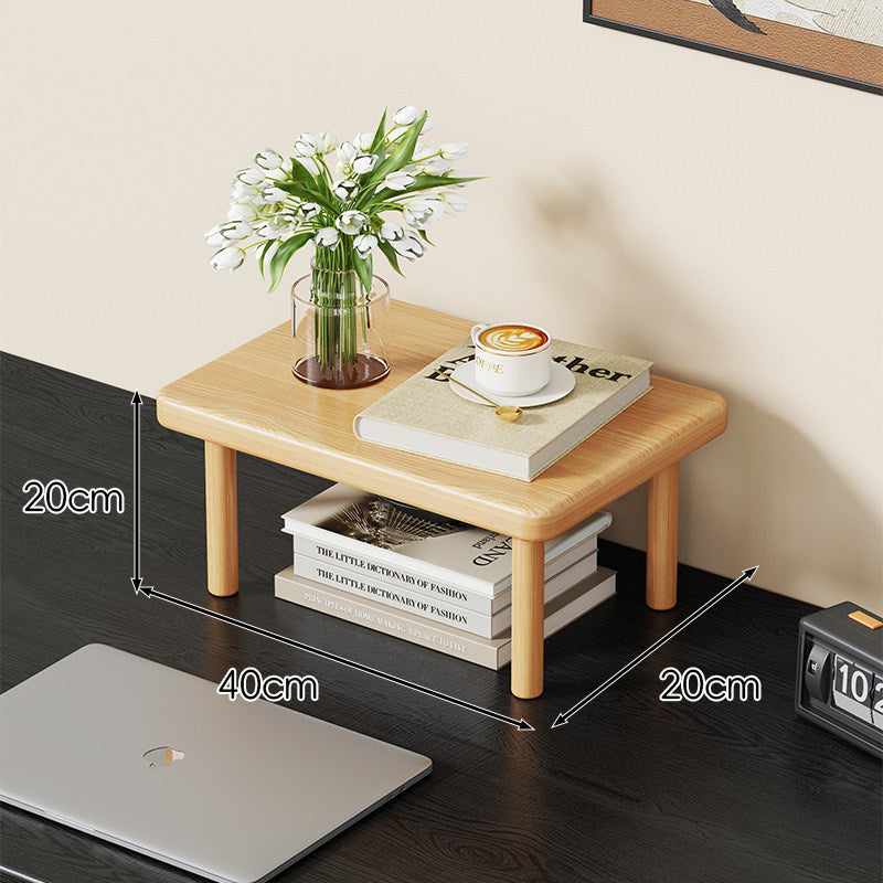 Compact Solid Wood Elevated Desk Display Stand with Under-Shelf Storage and Rounded Leg Design