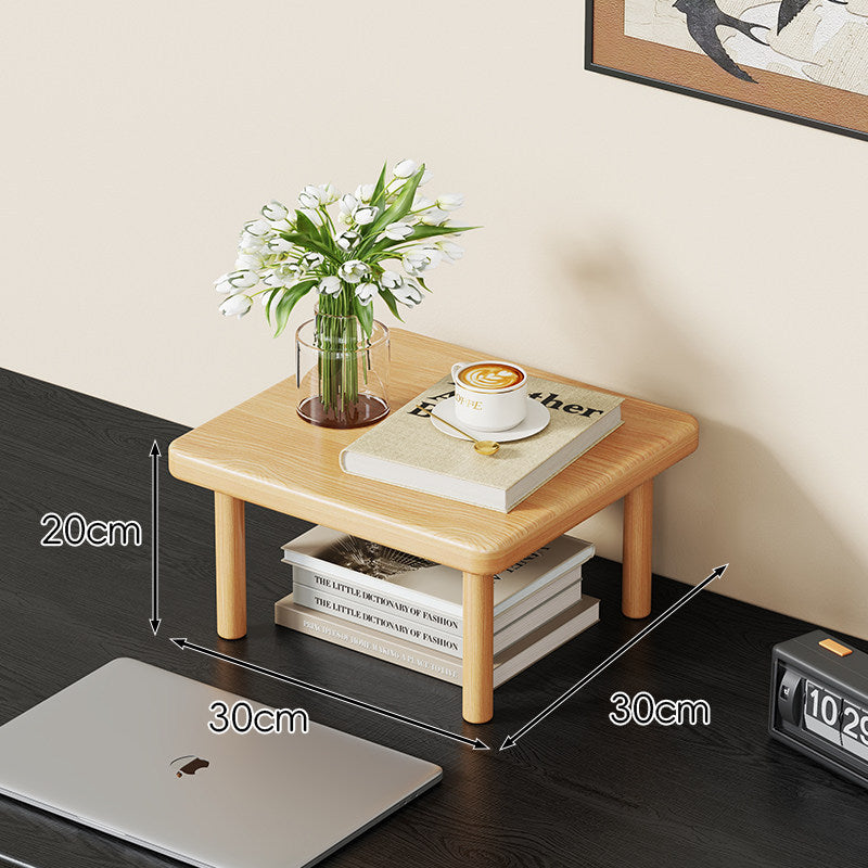 Compact Solid Wood Elevated Desk Display Stand with Under-Shelf Storage and Rounded Leg Design