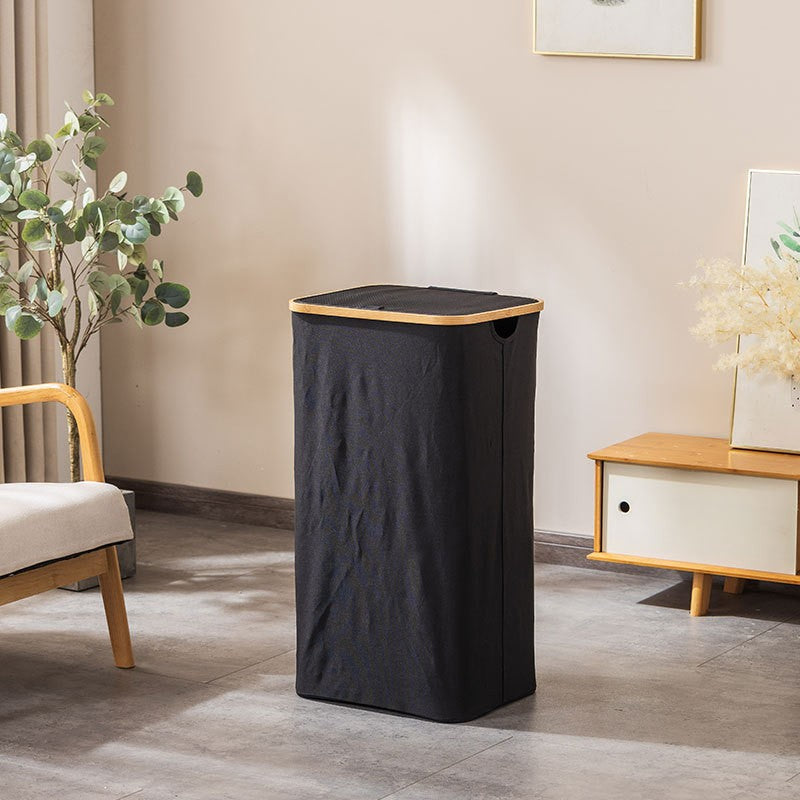 Laundry basket with removable lid and bamboo frame