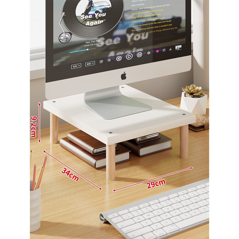 Elevated Wooden-Leg Monitor Riser with Under-Shelf Storage
