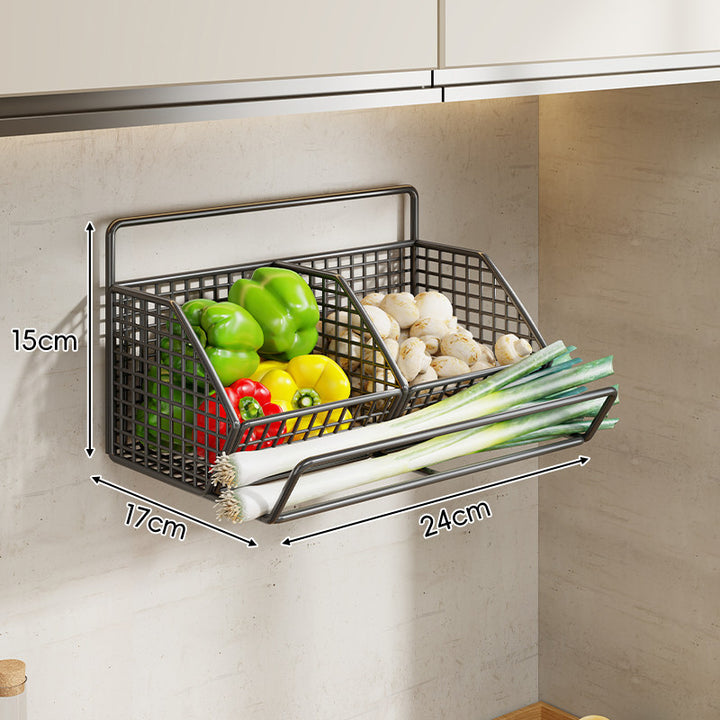 Under-Cabinet Three-Compartment Wire Mesh Kitchen Storage Basket with Front Rail