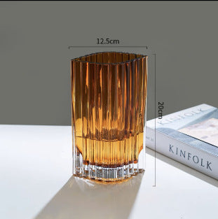 Elegant Ribbed Decorative Glass Vase