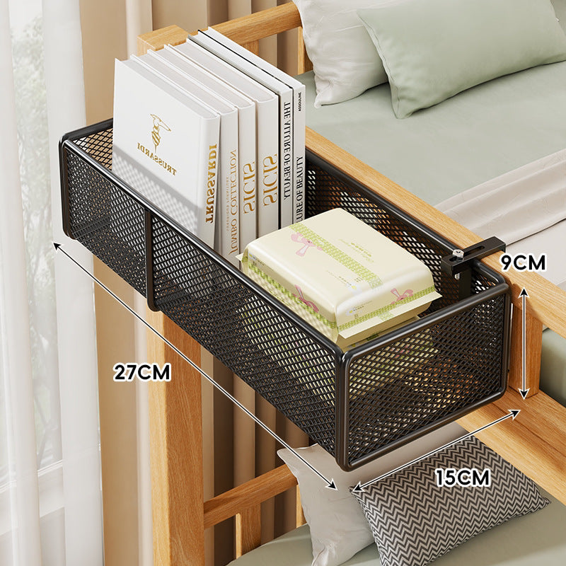 Clamp-On Mesh Bedside Rail Organizer Shelf with Multi Hooks