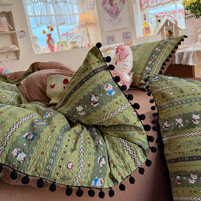 Heart Patterned Decorative Pillow and Duvet Cover Set
