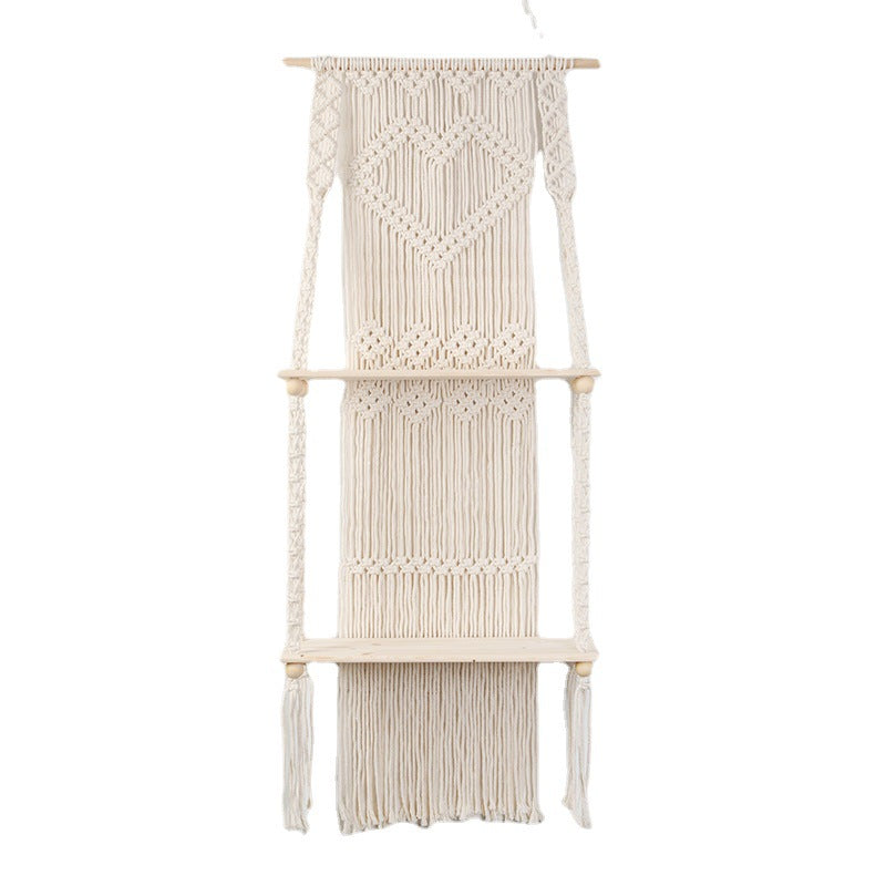 Macrame shelf board with heart design