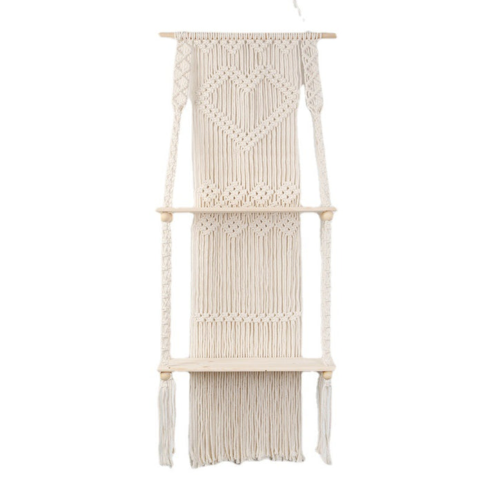 Macrame shelf board with heart design