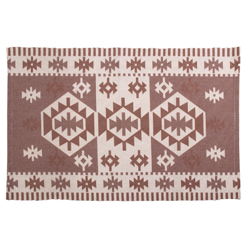 Flat-woven decorative living room rug with geometric ethnic medallion