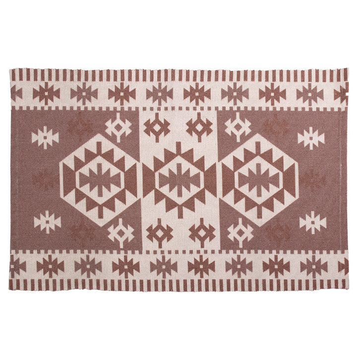 Flat-woven decorative living room rug with geometric ethnic medallion