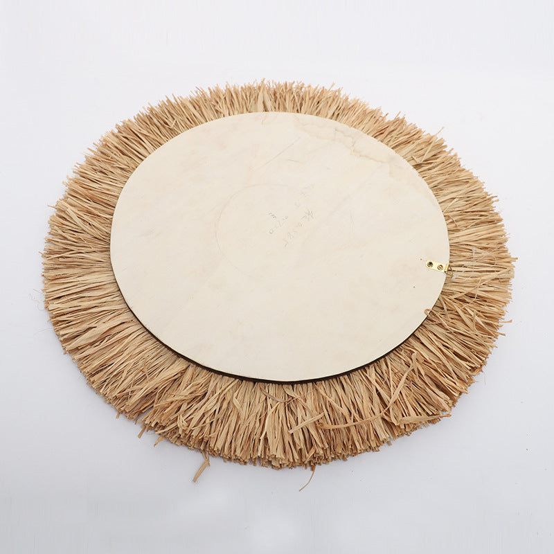 Decorative wall mirror with natural rattan frame