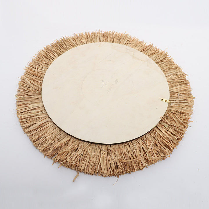 Decorative wall mirror with natural rattan frame