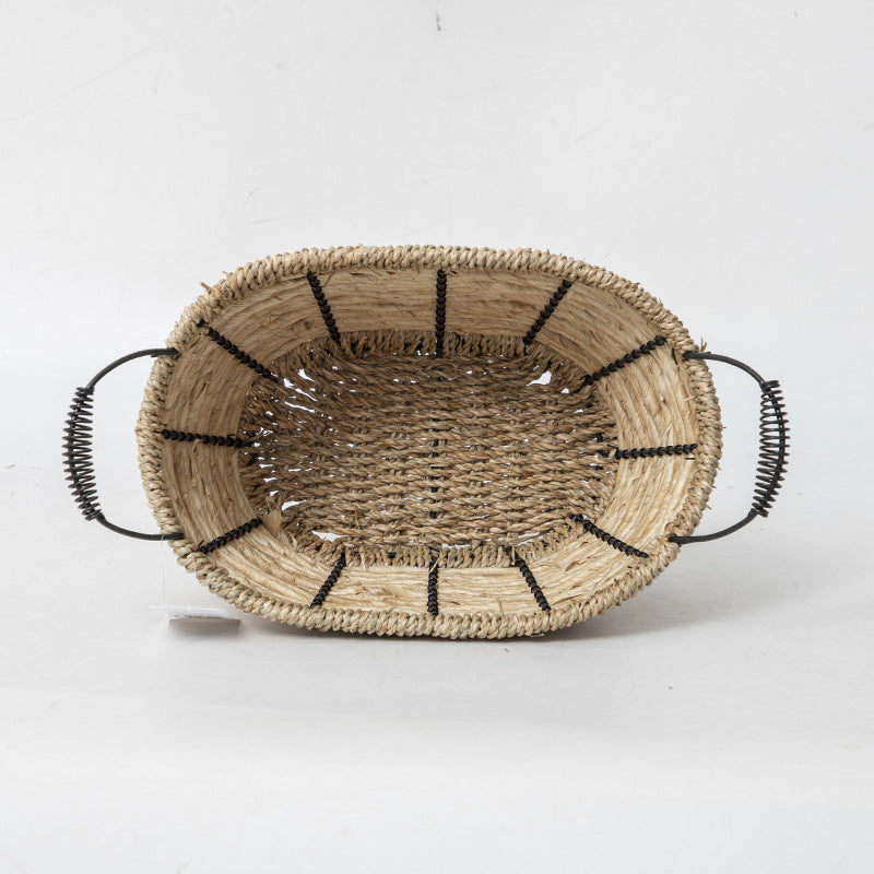Practical storage basket with stainless steel handles