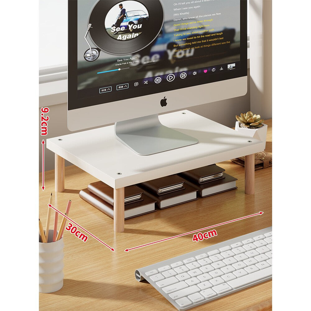 Elevated Wooden-Leg Monitor Riser with Under-Shelf Storage