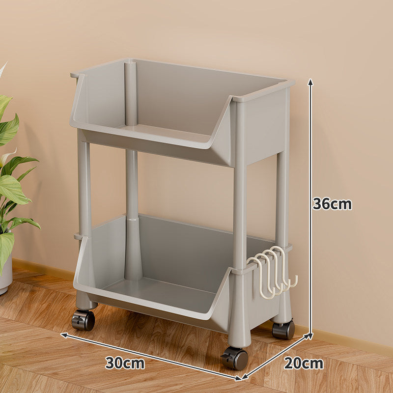 Slim Vertical Four-Bin Rolling Storage Tower with Deep Angled Bins and Side Hook