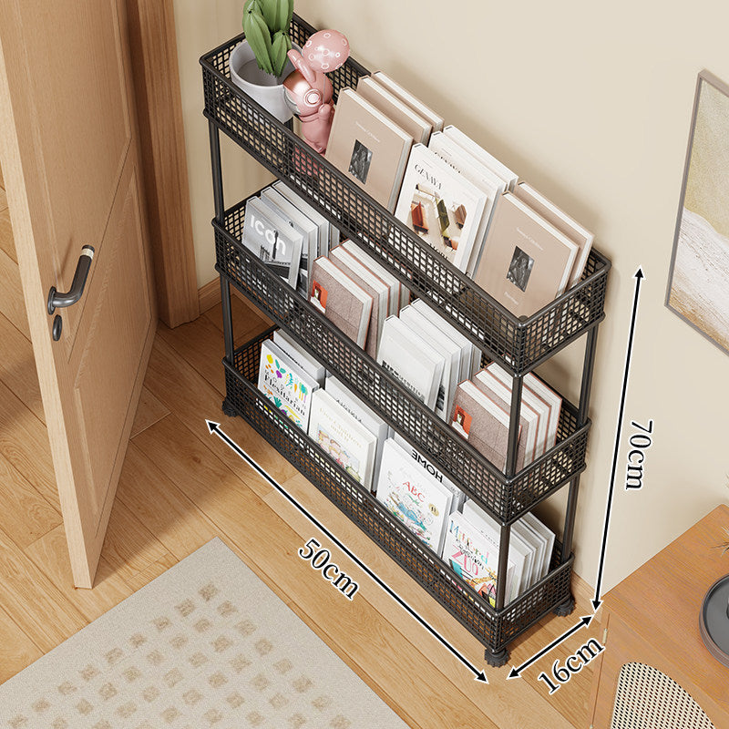 Slim Four-Tier Metal Mesh Narrow Bookshelf Organizer