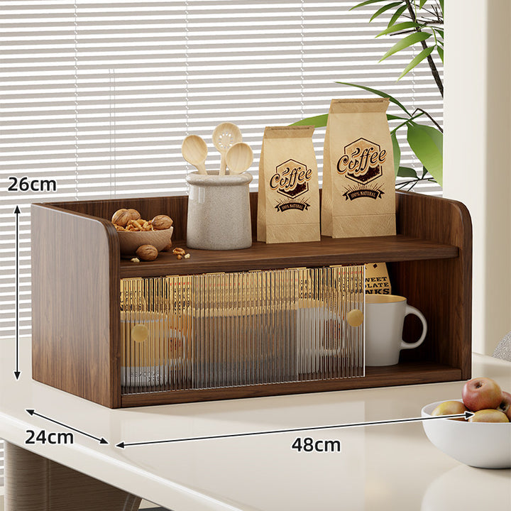 Countertop Wooden Kitchen Storage Cabinet with Sliding Smoky Glass Doors