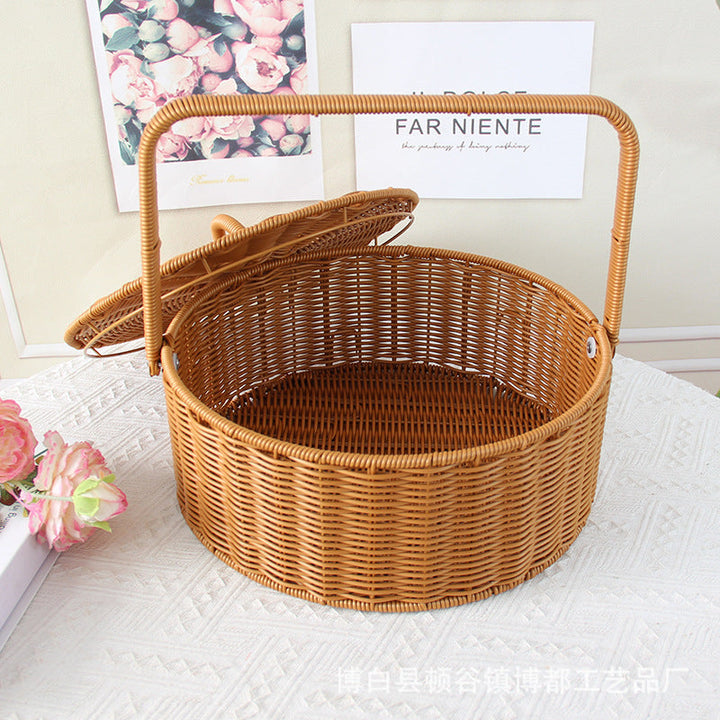 Round Handcrafted Wicker Storage Basket