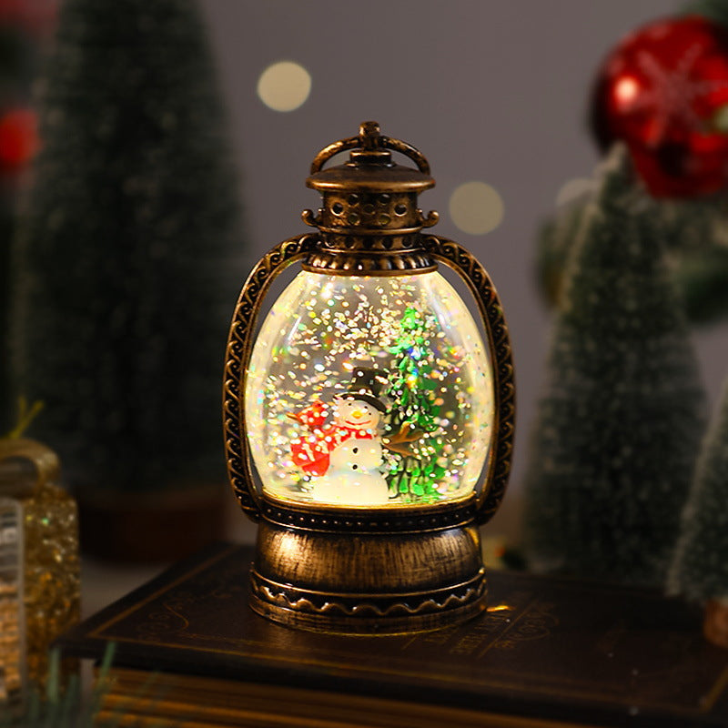 Nostalgic Christmas lantern with snowman scene