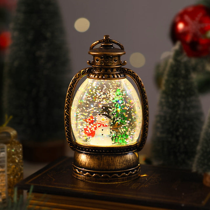 Nostalgic Christmas lantern with snowman scene
