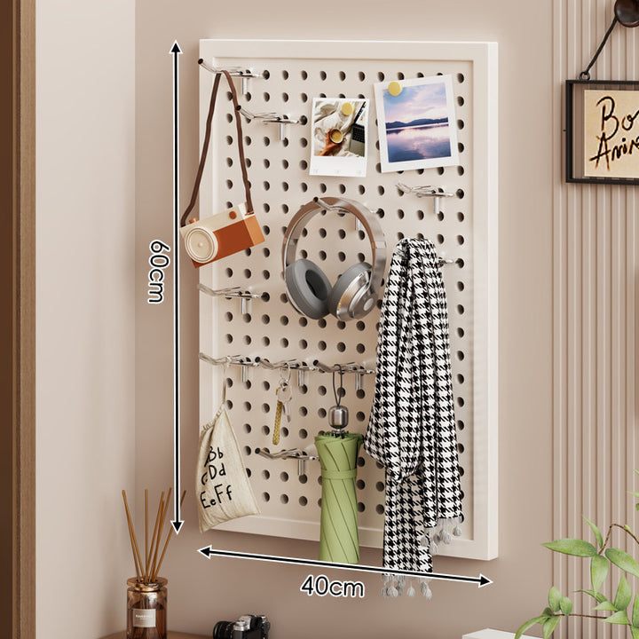 Wall-Mounted Perforated Pegboard Organizer Panel with Metal Frame