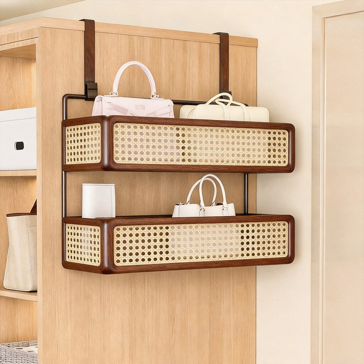 Over-Door Four-Tier Metal Mesh Hanging Storage Organizer with Integrated Hooks
