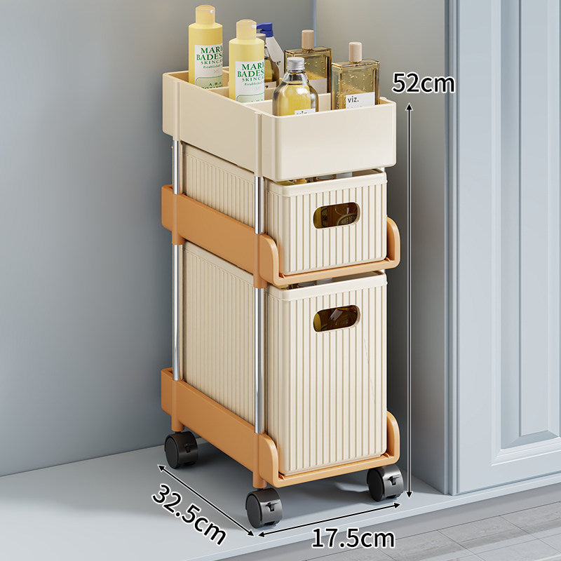 Slim Rolling Gap Storage Cart with Removable Inner Bin and Top Organizer