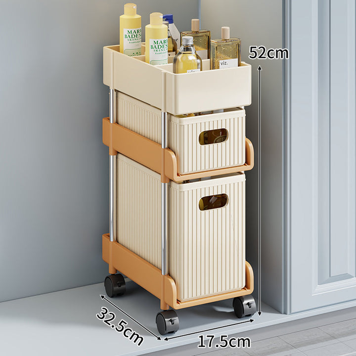 Slim Rolling Gap Storage Cart with Removable Inner Bin and Top Organizer