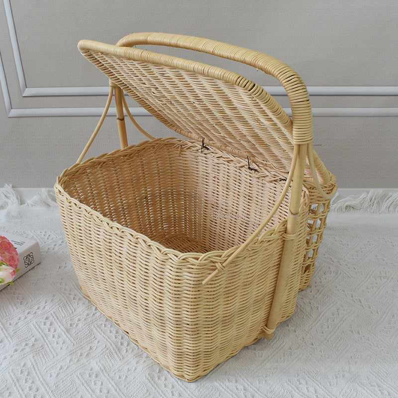 Handcrafted Woven Picnic Basket with Side Drink Holders