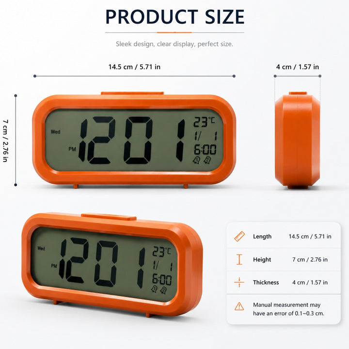 Digital alarm clock with temperature sensor and large LED display