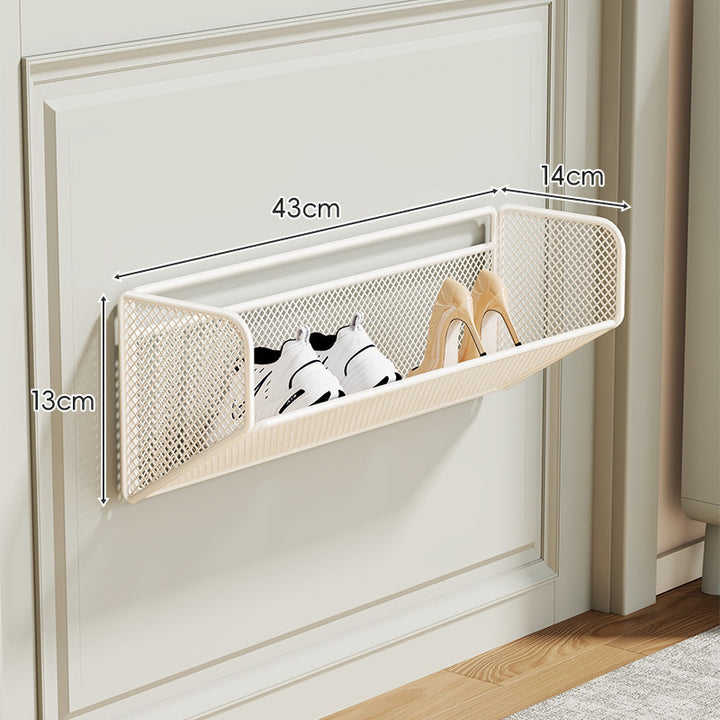 Wall-Mounted Fold-Down Mesh Shoe Shelf Organizer for Slim Entryways