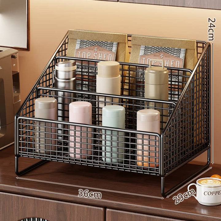 Three-Tier Angled Metal Mesh Countertop Organizer Rack