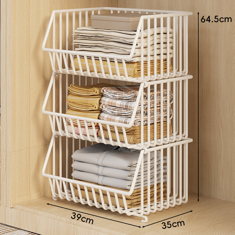 Three-Tier Stackable Wire Closet Basket Organizer