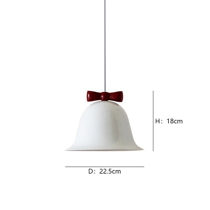 Bell-shaped glass pendant lamp with decorative bow accent