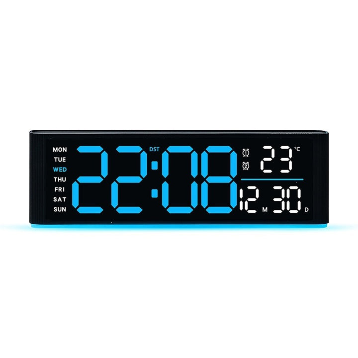 Digital LED alarm clock with temperature and day of week display
