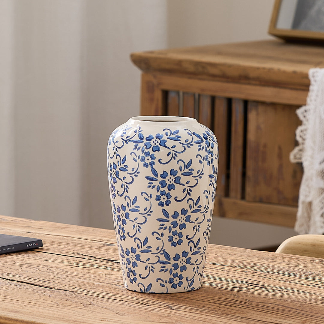 Elegant ceramic vase in floral pattern
