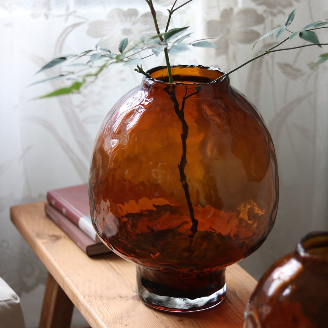 Hand-Blown Mushroom-Form Textured Glass Vase with Narrow Neck and Weighted Base