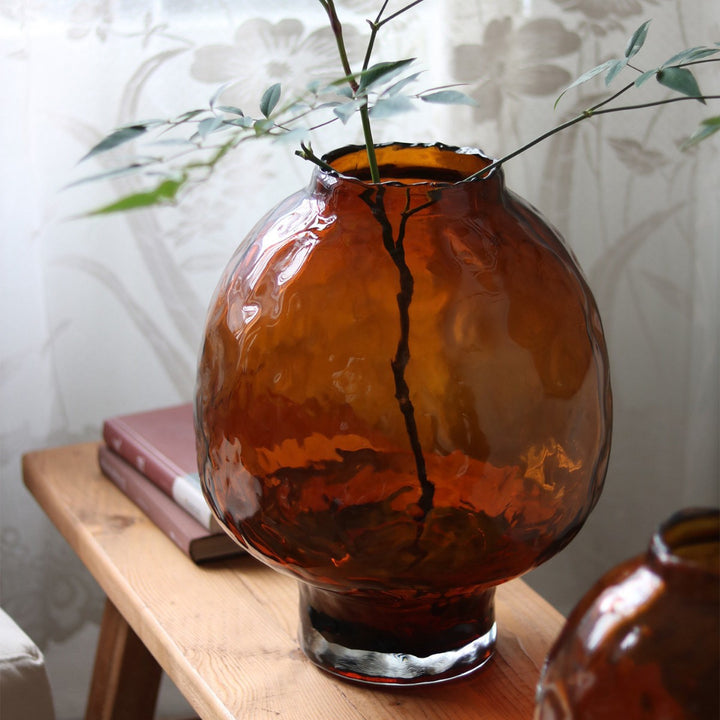 Hand-Blown Mushroom-Form Textured Glass Vase with Narrow Neck and Weighted Base