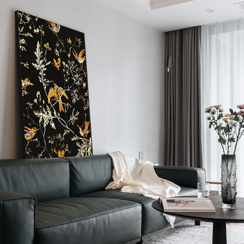 Decorative Framed Bird and Floral Artwork