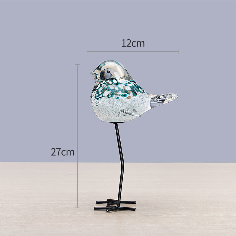 Hand-Blown Art Glass Standing Bird Sculpture on Metal Legs