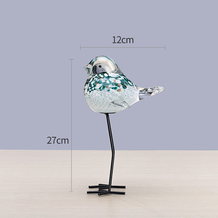Hand-Blown Art Glass Standing Bird Sculpture on Metal Legs