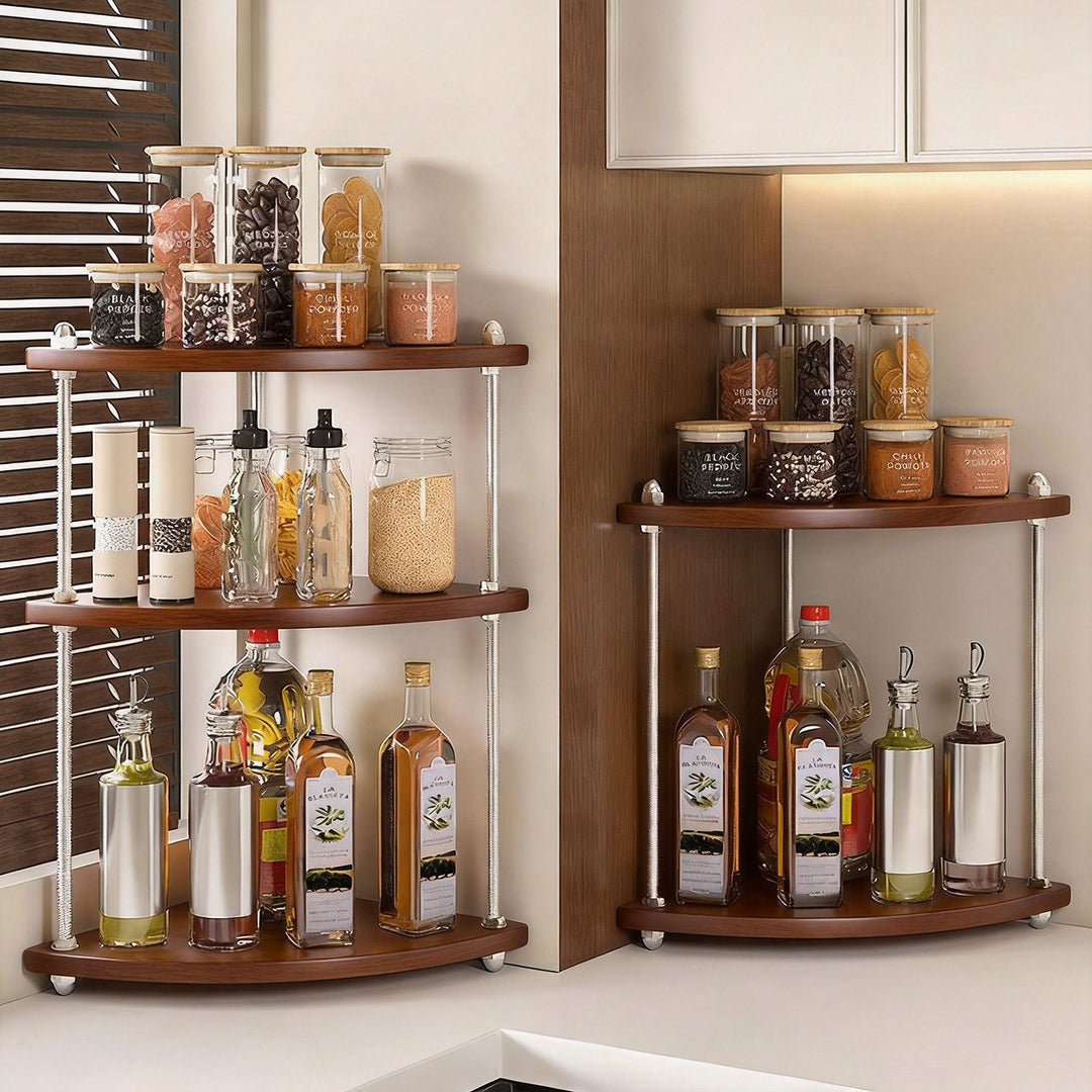 Two-Tier Corner Countertop Storage Shelf with Rounded Frame
