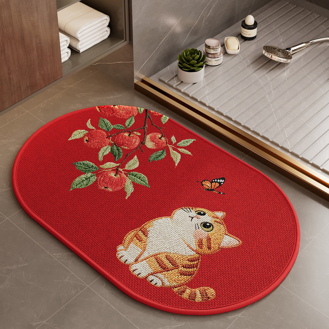 Playful Cartoon Cat-Themed Bath Mat