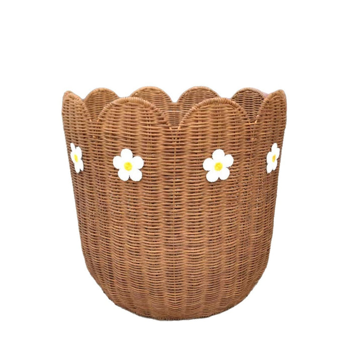 Rattan basket with flower motif
