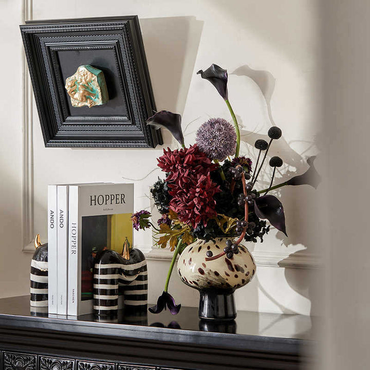Hand-Blown Spotted Mushroom-Shaped Decorative Glass Vase