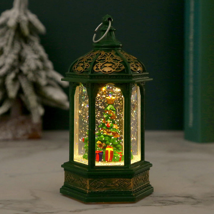 Nostalgic Christmas lantern with moving Santa Claus