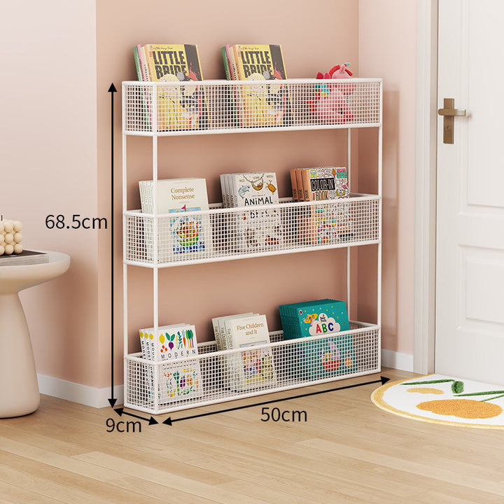 Industrial Metal Mesh Four-Tier Narrow Bookshelf Organizer