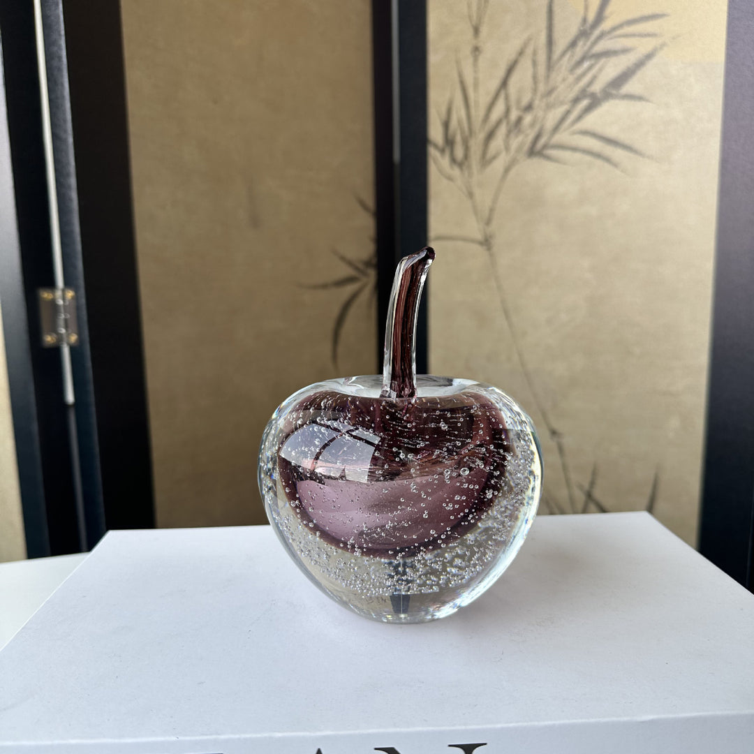 Handblown Art Glass Pear Paperweight with Encased Air Bubbles