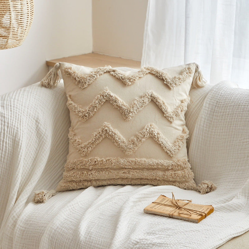 Textured Decorative Throw Pillow with Tassels