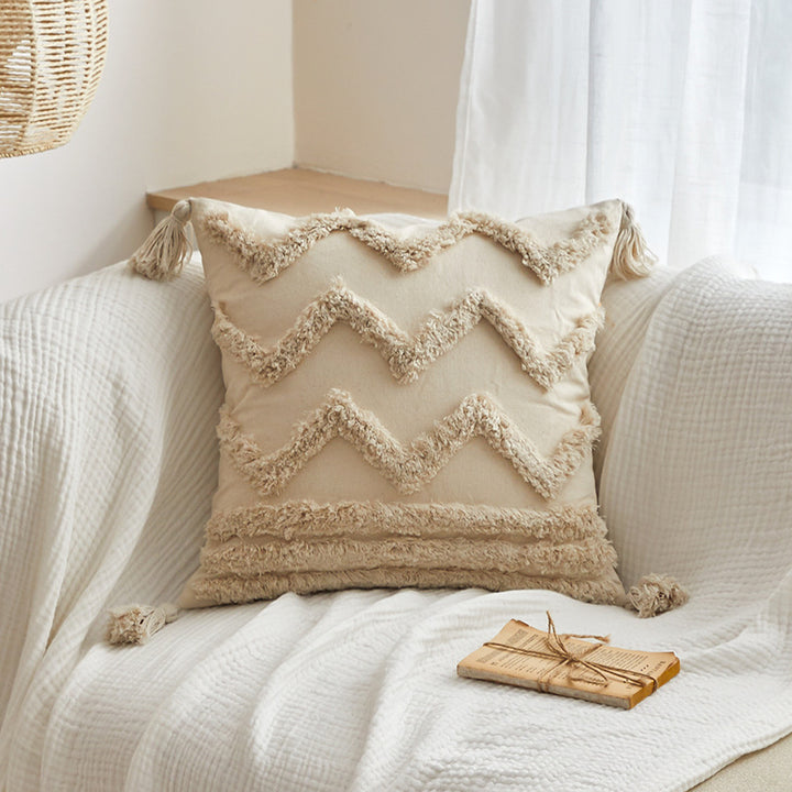 Textured Decorative Throw Pillow with Tassels