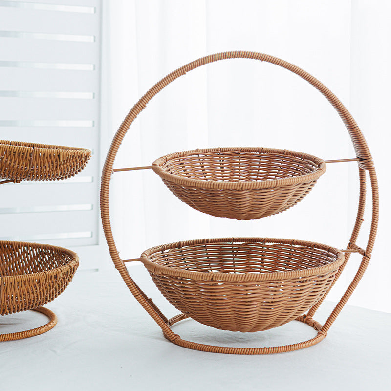 Rustic Two-Tiered Woven Fruit Stand